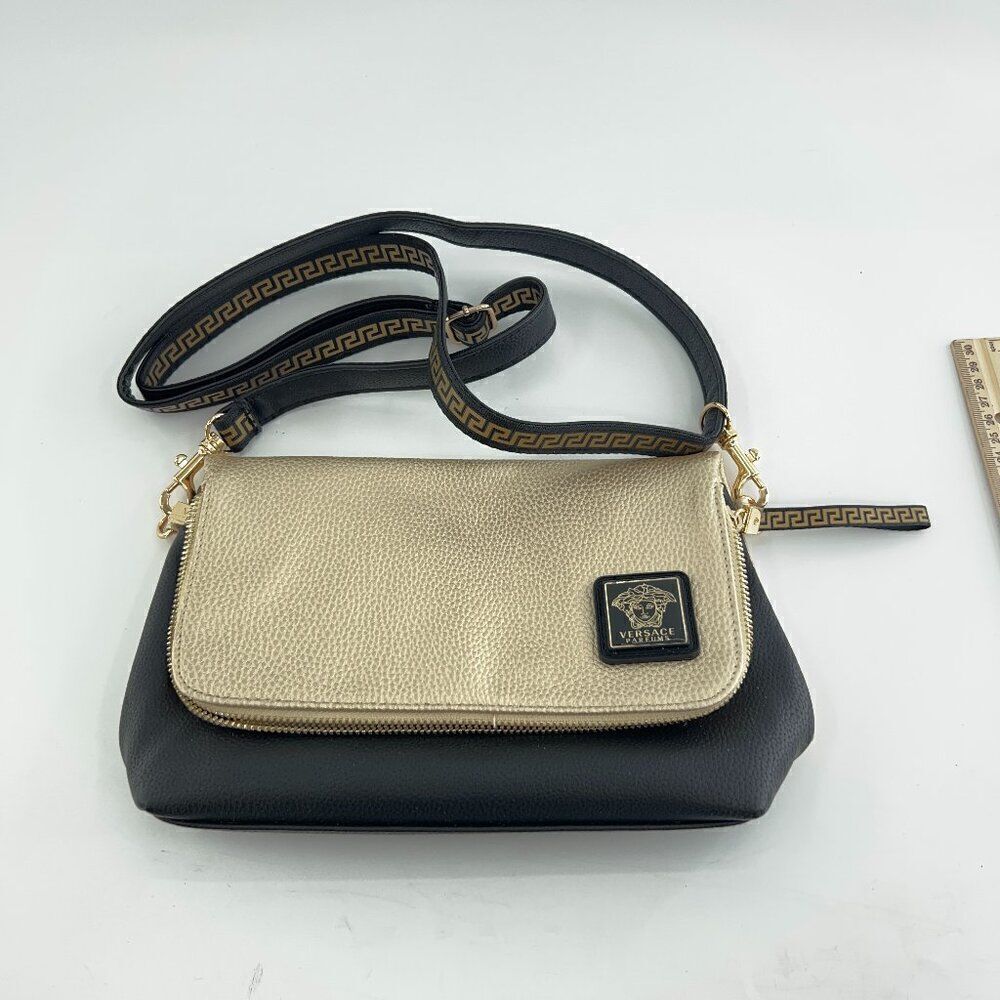 Versace Parfums Medusa Metallic Gold & Black Crossbody Bag